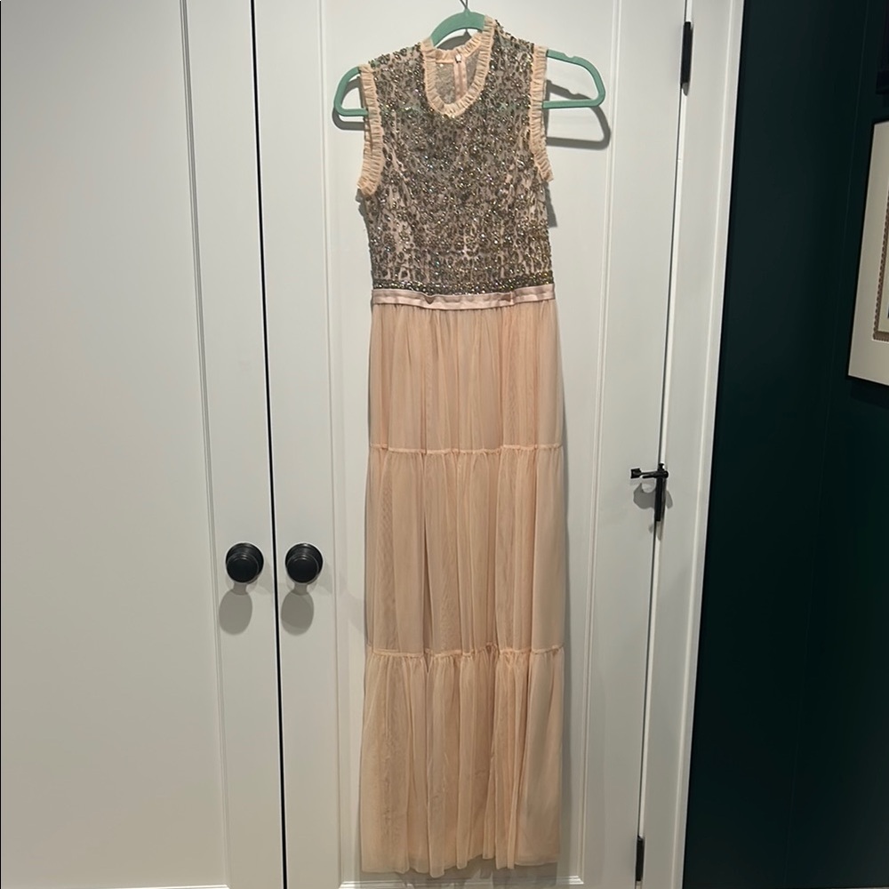 Needle & Thread Beaded pink tulle gown